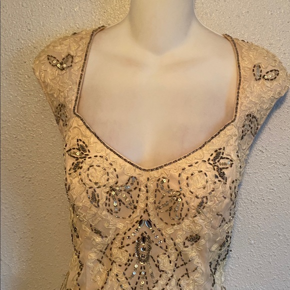 Sue Wong cream lace bead sequin evening cocktail dress 8 - Picture 2 of 15